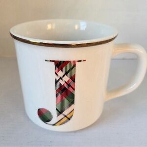 POTTERY BARN Plaid Flannel “J  ” Initial Mug Coffee Tea Cup Monogram